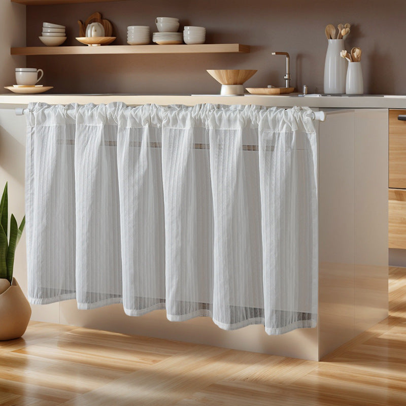 Minimalist White Sheer Half Curtain – Cabinet Cover / Short Kitchen Window Valance