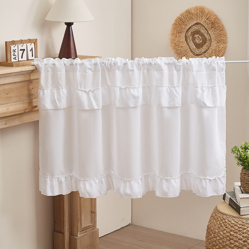 Korean Style Ruffled Short Curtain – White Half Curtain for Cabinet or Kitchen Window