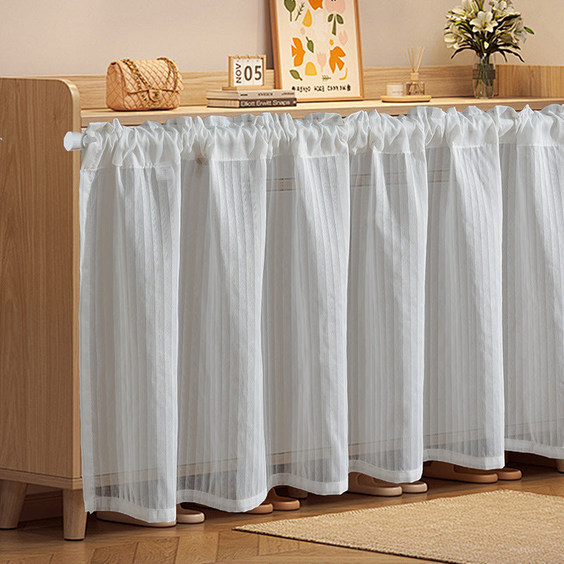Minimalist White Sheer Half Curtain – Cabinet Cover / Short Kitchen Window Valance