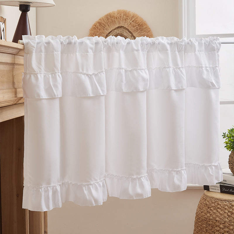 Korean Style Ruffled Short Curtain – White Half Curtain for Cabinet or Kitchen Window