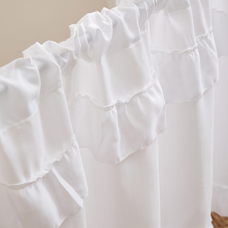 Korean Style Ruffled Short Curtain – White Half Curtain for Cabinet or Kitchen Window
