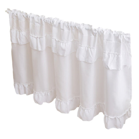 Korean Style Ruffled Short Curtain – White Half Curtain for Cabinet or Kitchen Window